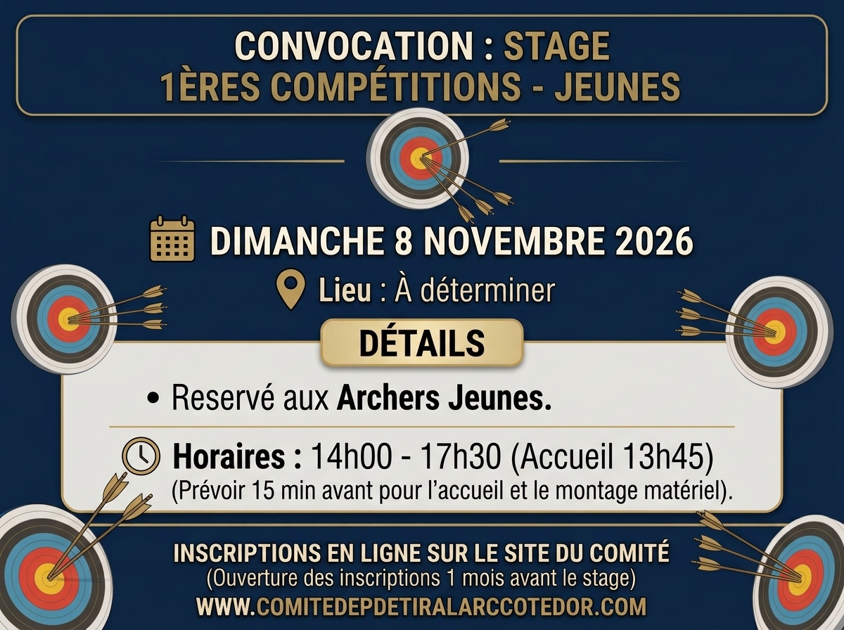 🎯 Stage "1ères Compétitions" — Dimanche 8 Novembre 2026 Jeunes Après-midi