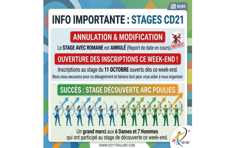 📣 INFO IMPORTANTE : MODIFICATIONS DE STAGES ET OUVERTURE DES INSCRIPTIONS !